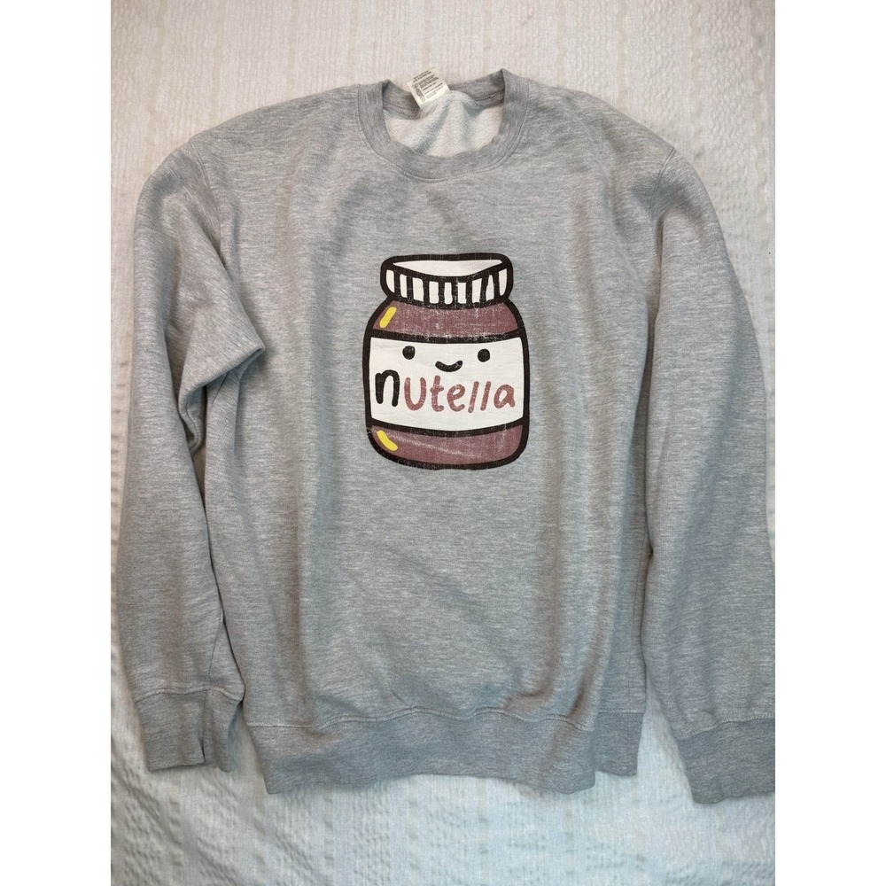 Nutella Graphic‎ Sweatshirt Womens Large Gray Distressed Style Crewneck Cute